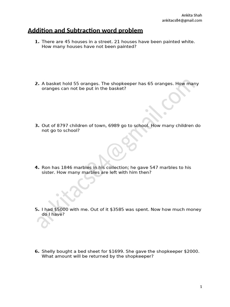 Addition and Subtraction Word Problem Grade 2 | PDF