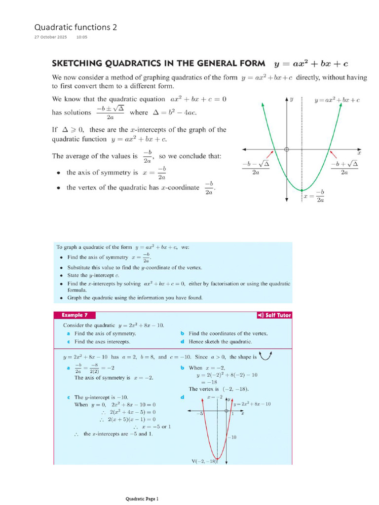 Quadratic FunctionsC 2 | PDF