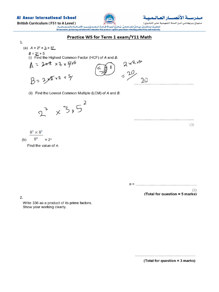 Y11 Math Term 1 Exam Practice WS | PDF