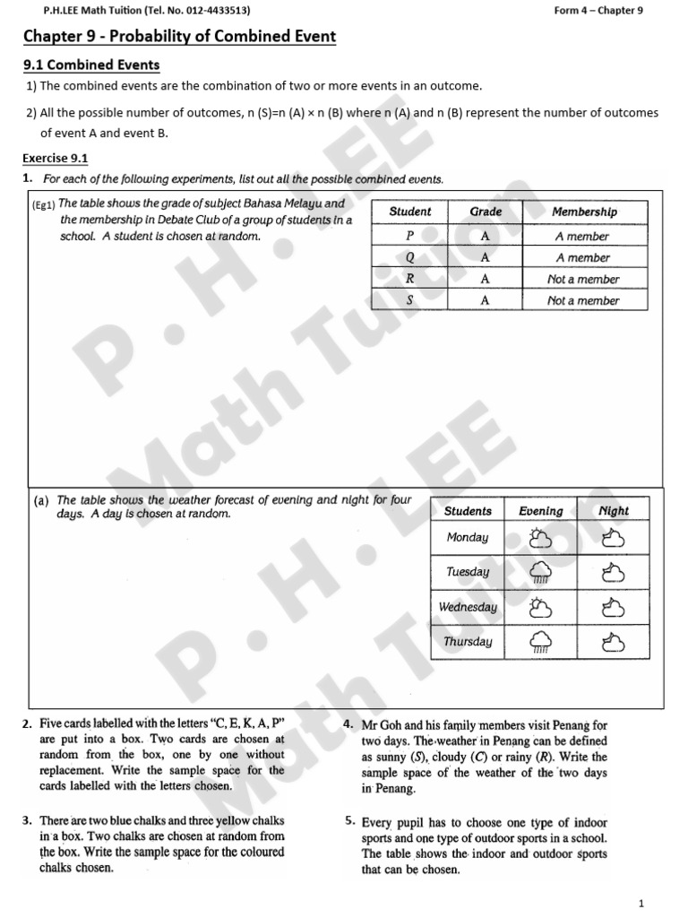 F4 Maths Chp9 Probability of Combined Event | PDF