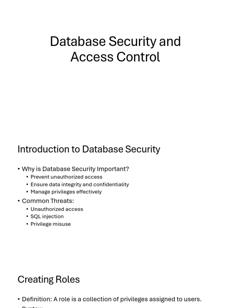 Database Security and Access Control | PDF | User (Computing) | Databases