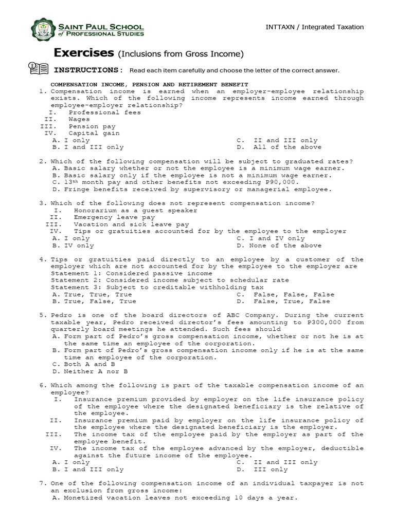Integrated Taxation Exercises on Income | PDF | Dividend | Lease