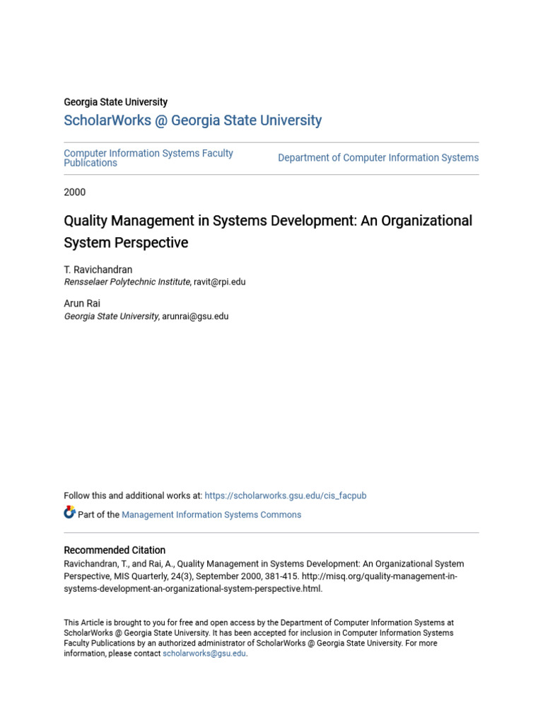 Quality Management in Systems Development | PDF | Software Quality | System