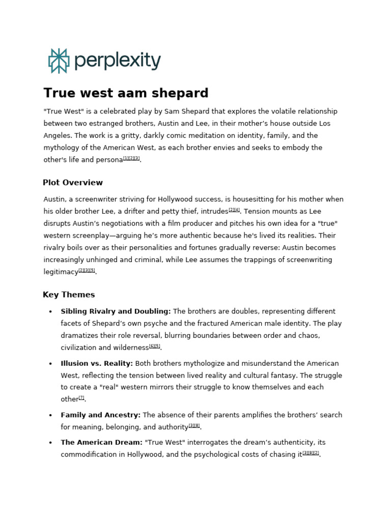 True West A Study of Sibling Rivalry PDF