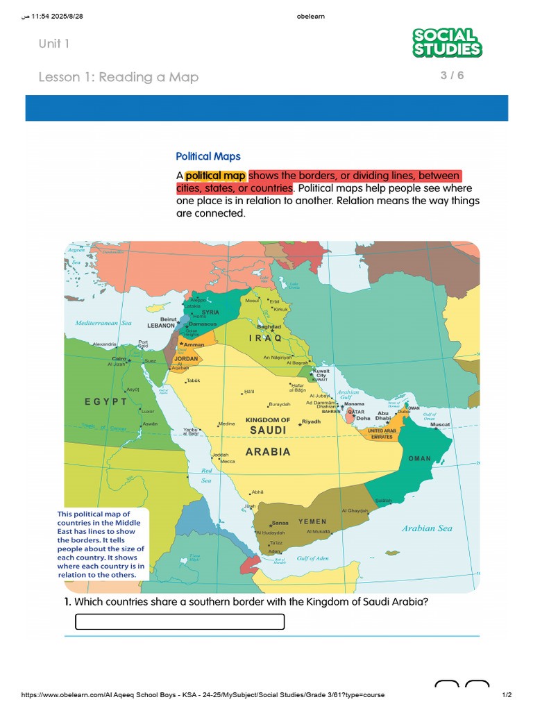 Lesson 1: Reading A Map: Unit 1 | PDF