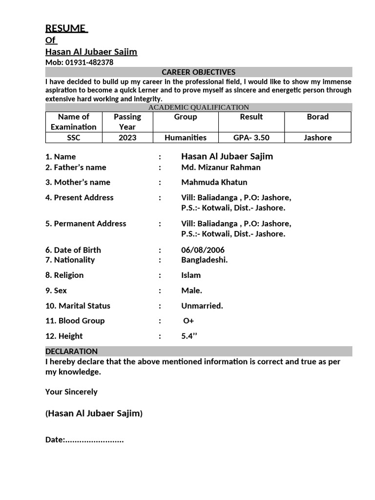 1 Page CV Hasan | PDF
