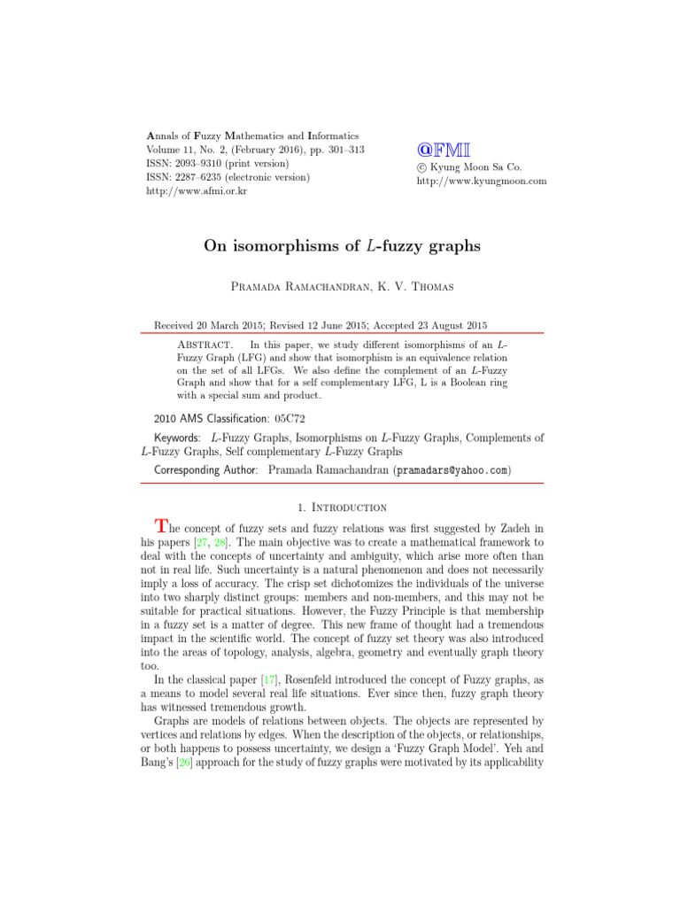 On Isomorphisms of - Fuzzy Graphs: A F M I | PDF | Group (Mathematics ...