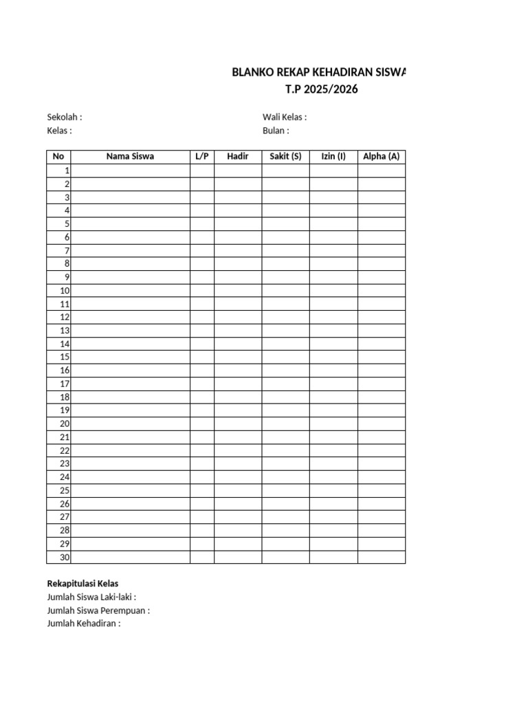Blanko Rekap Absen 014412 | PDF