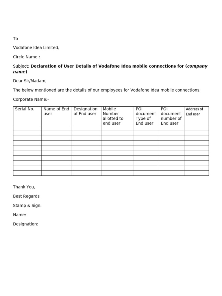 COCP User Declaration Company Name | PDF