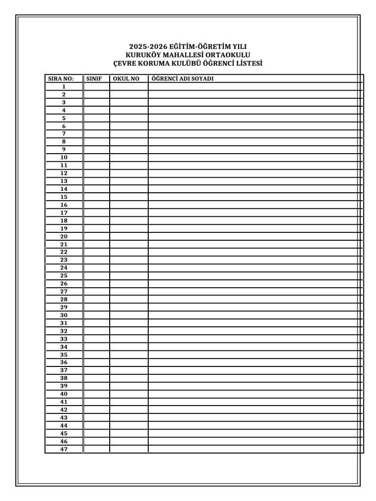 Cevre Koruma Kulubu Ogrenci Listesi 03-10-2025 5431279 | PDF