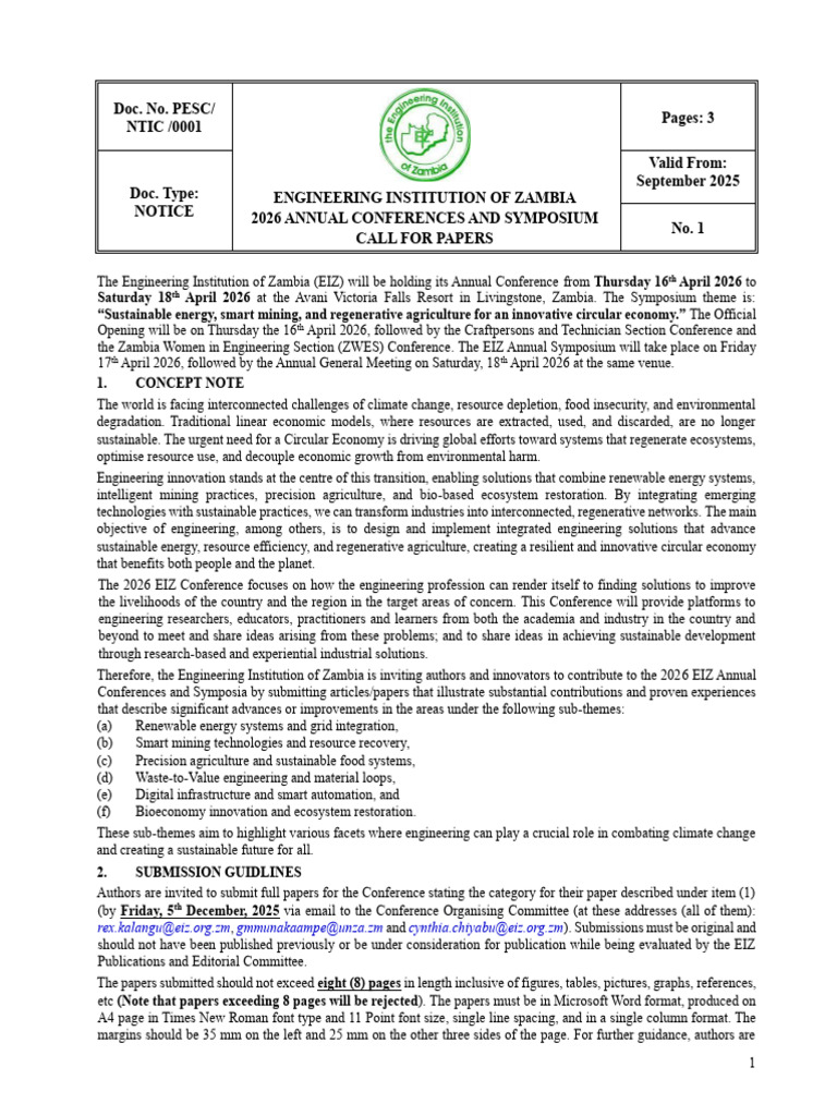 EIZ 2026 Conference Call for Papers | PDF | Sustainability | Economies