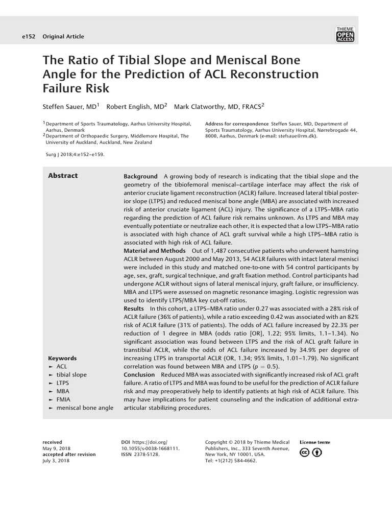 LTPS-MBA Ratio: ACL Reconstruction Failure Risk | PDF | Knee | Joints