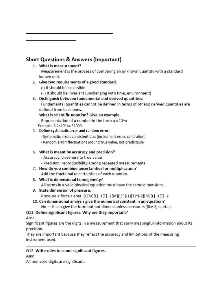 Physics Measurement Notes and Concepts | PDF | Significant Figures ...