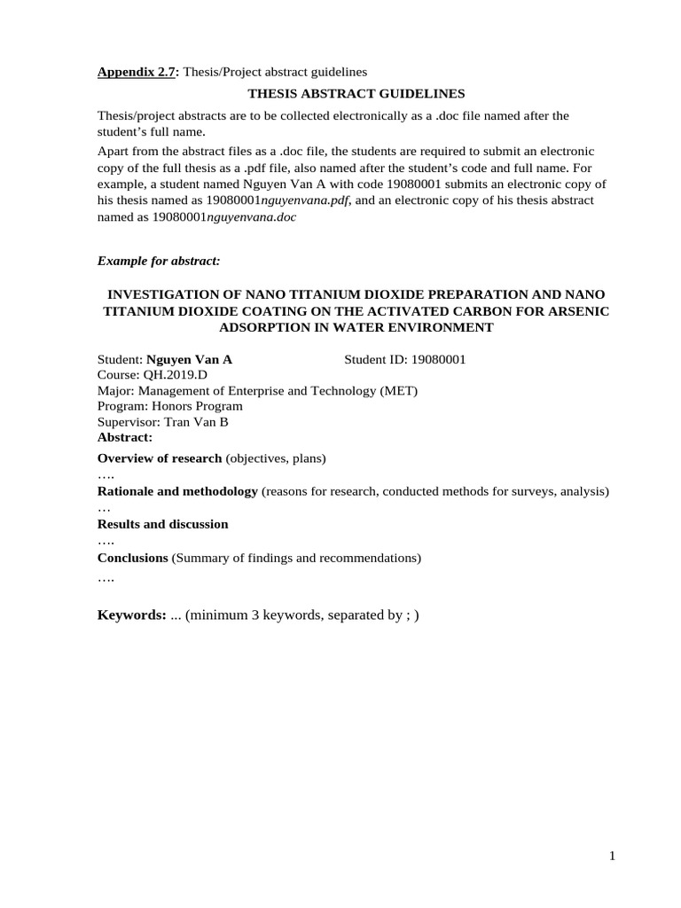 Appendix 2.7 ThesisProject Abstract Guidelines | PDF