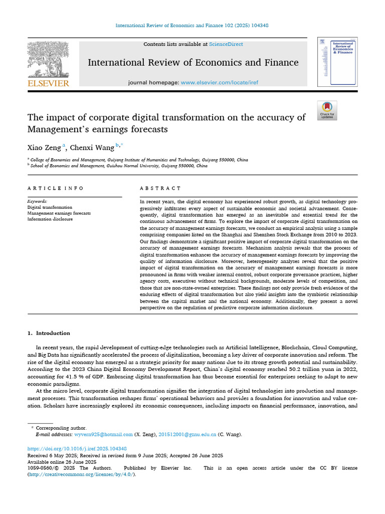 Research Article The Impact of Corporate Digital Transformation | PDF ...
