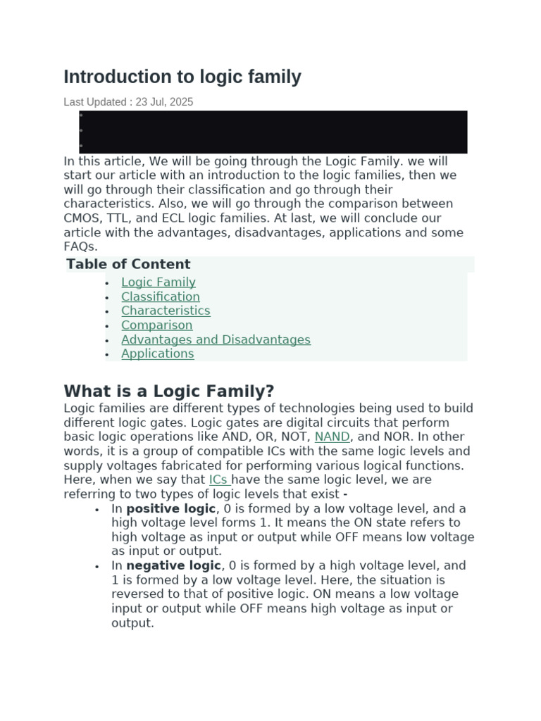 Introduction to Logic Families | PDF | Mosfet | Logic Gate