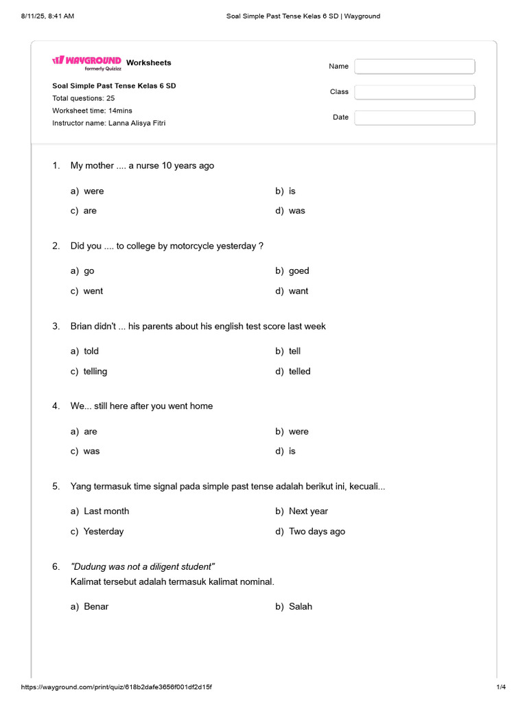 Simple Past Tense Worksheet for Grade 6 | PDF | Chess Theory | Chess
