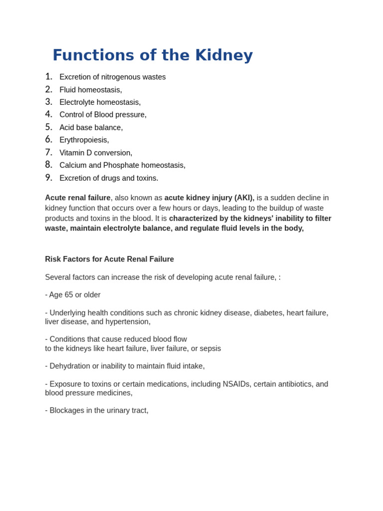 Kidney Functions and Acute Renal Failure | PDF | Kidney | Diseases And ...
