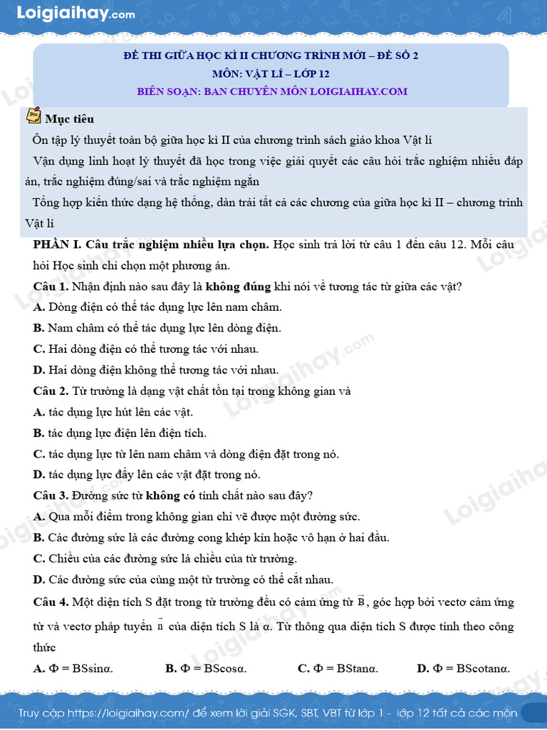 De Thi Giua Hoc Ki 2 Vat Li 12 Ket Noi Tri Thuc de So 2 1739336366 | PDF