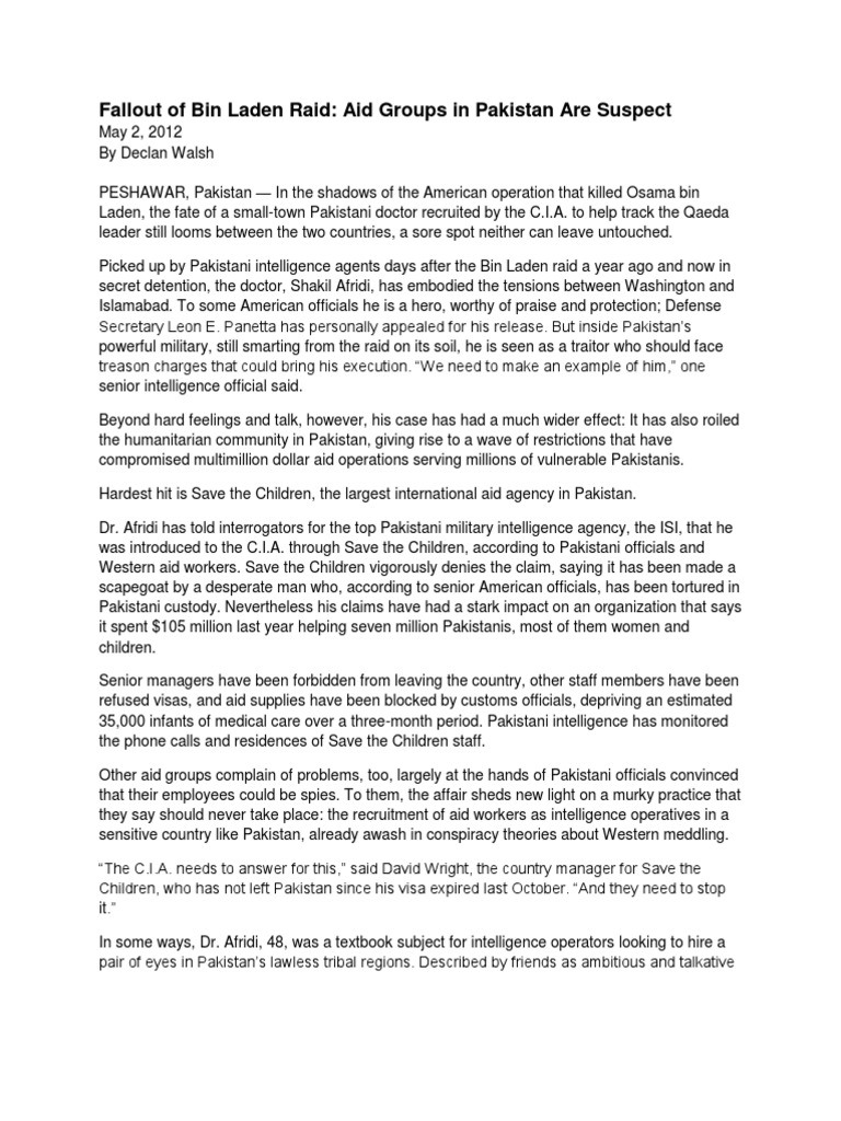 Fallout of Bin Laden Raid PDF Inter Services Intelligence Central