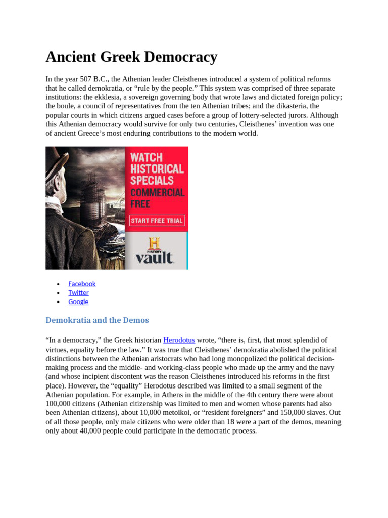 Ancient Greek Democracy Explained | PDF | Government | Classical Greece