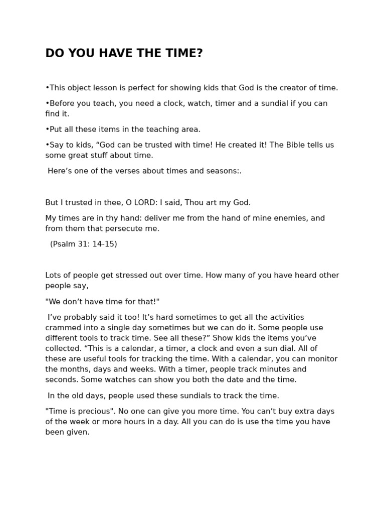 Teaching Kids About God's Time | PDF