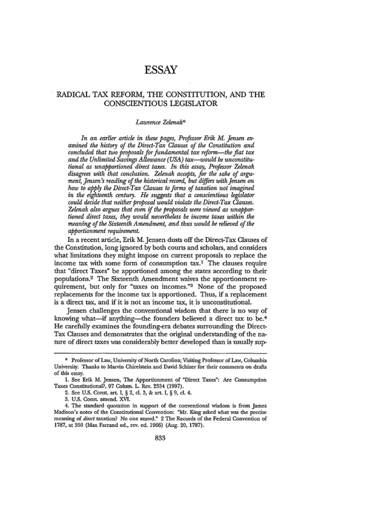 Radical Tax Reform The Constitution and The Conscientious Legis | PDF