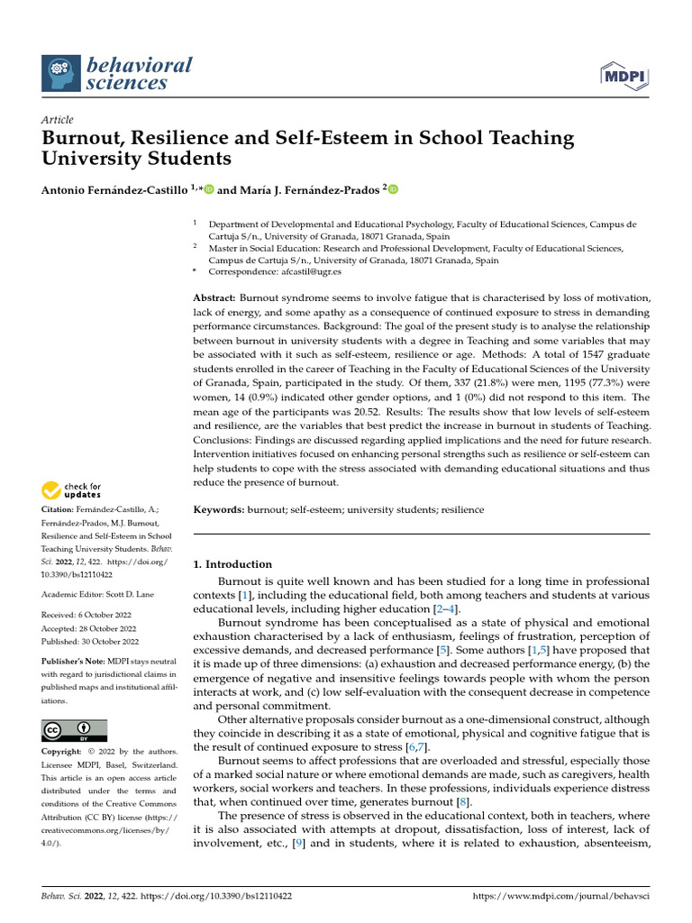 Burnout and Resilience in Teaching Students | PDF | Psychological ...