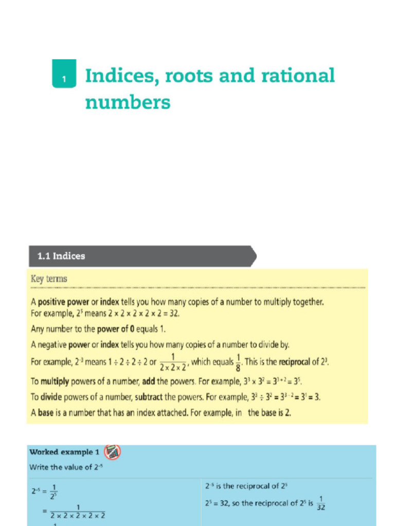 Chapter 1 Indices Roots Rational Numbers Pdf