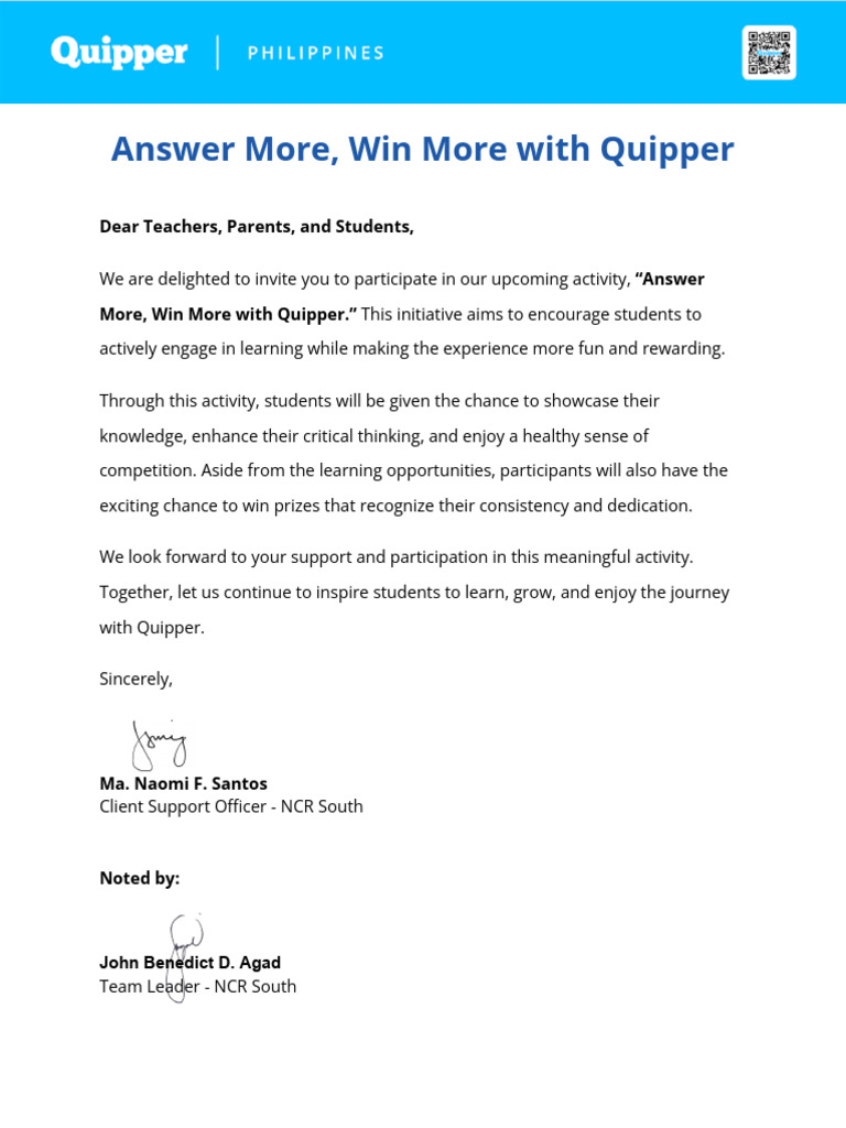 Quipper's Answer More, Win More Contest | PDF