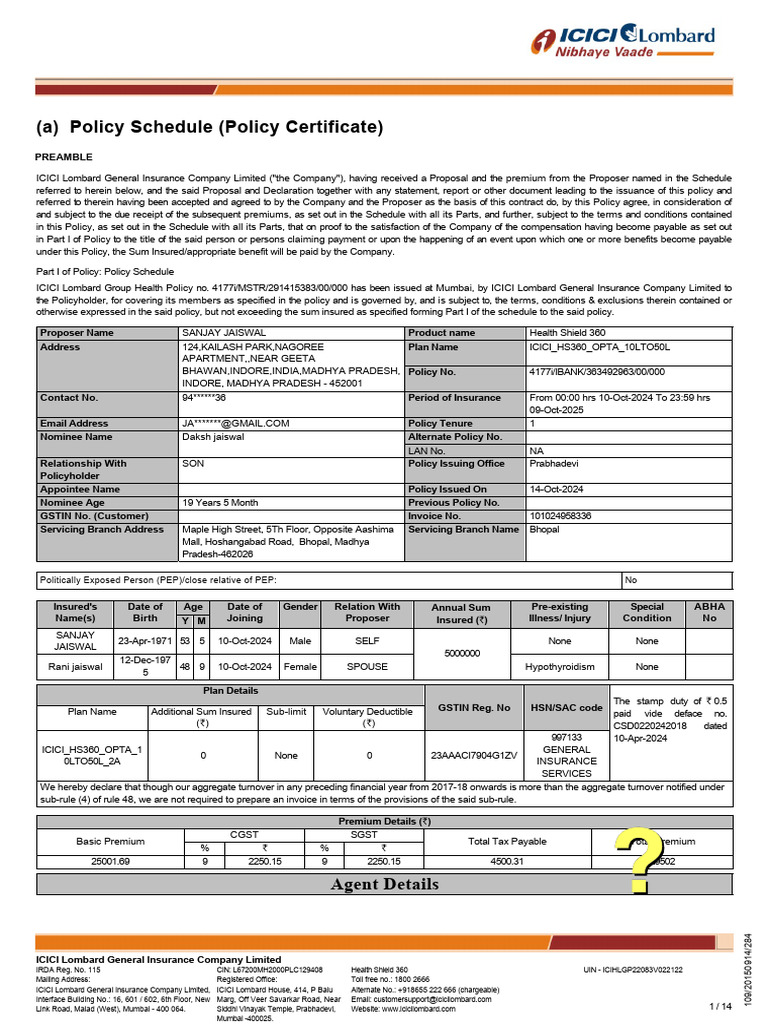 Consolidated Policy Schedule | PDF | Insurance | Obesity