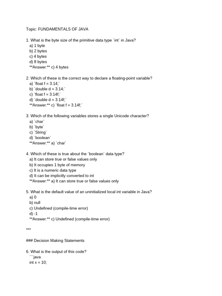 Java Basics: Data Types and Control Flow | PDF | Data Type | Integer ...
