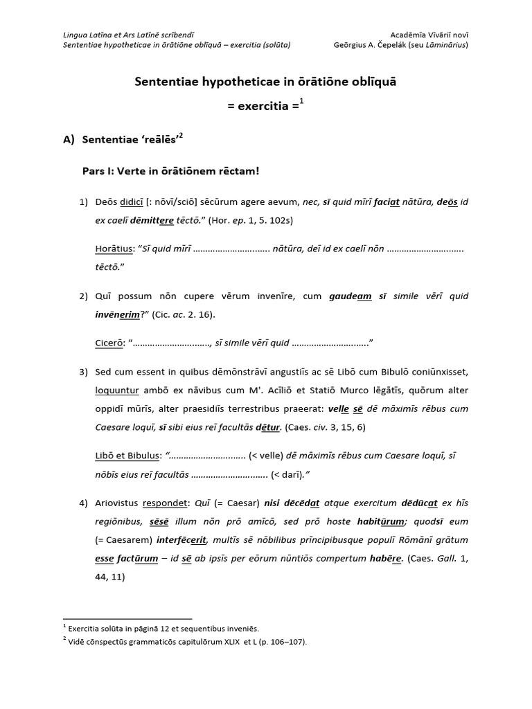 Sententiae Hypotheticae in Oratione Obliqua - Exercitia (Soluta) | PDF
