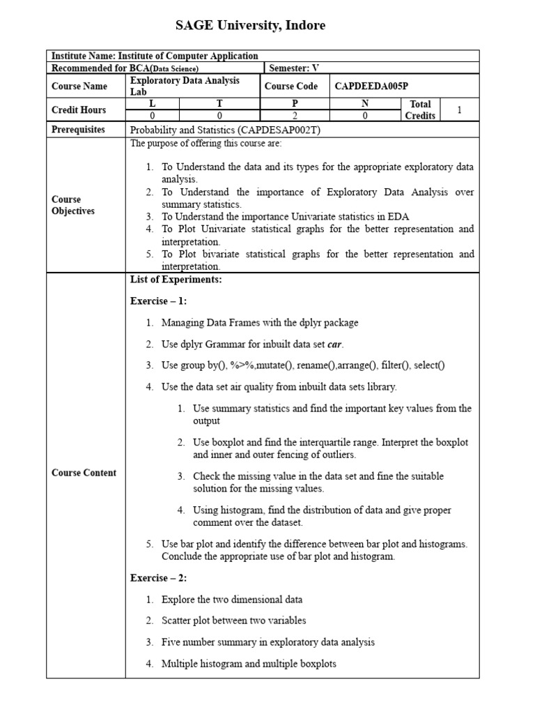 Exploratory Data Analysis Lab Course | PDF | Data Analysis | Data