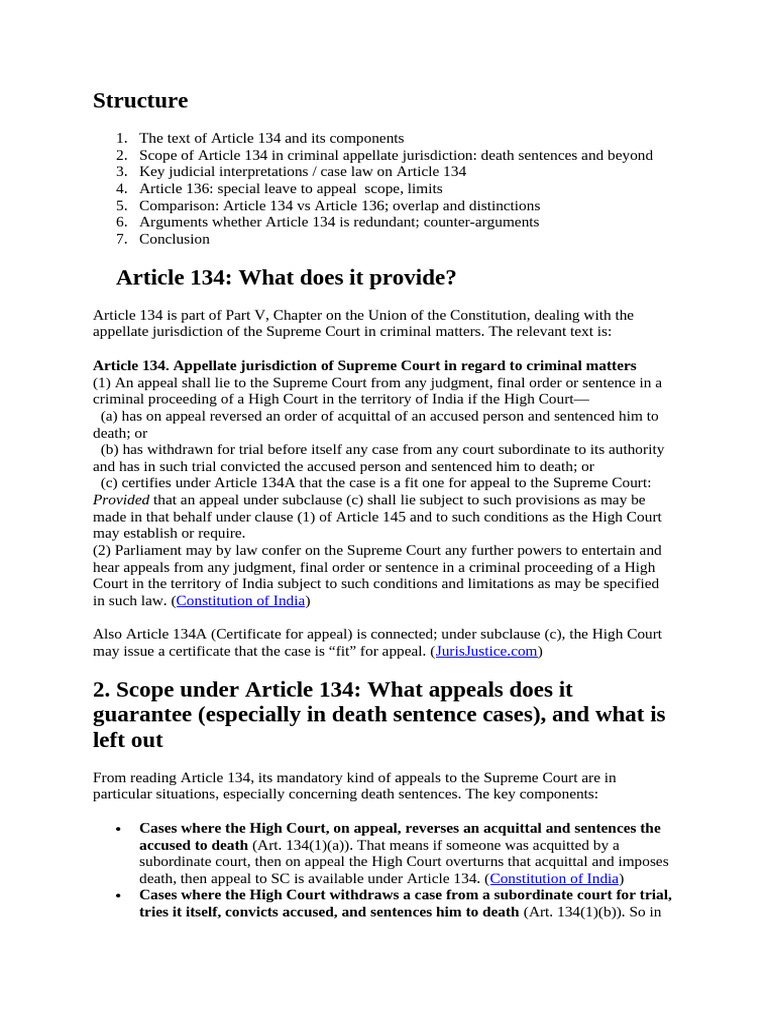 Article 134 vs 136: Supreme Court Appeals | PDF | Appeal | Supreme ...