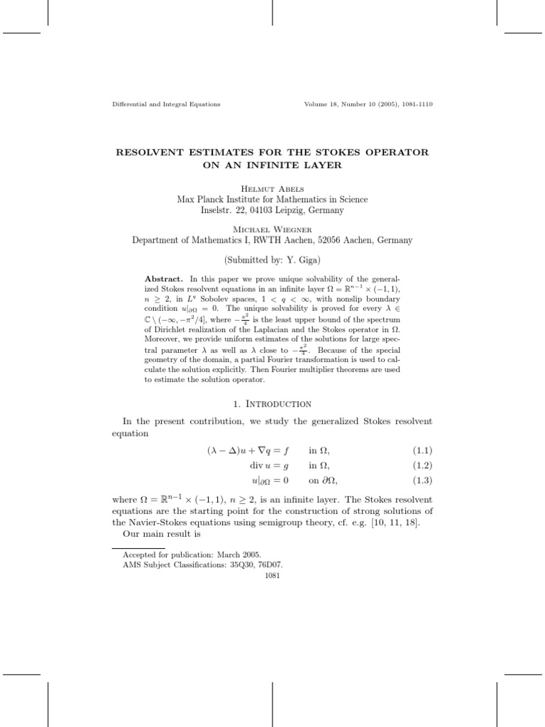 Resolvent Estimates For The Stokes Operator On An Infinite Layer | PDF