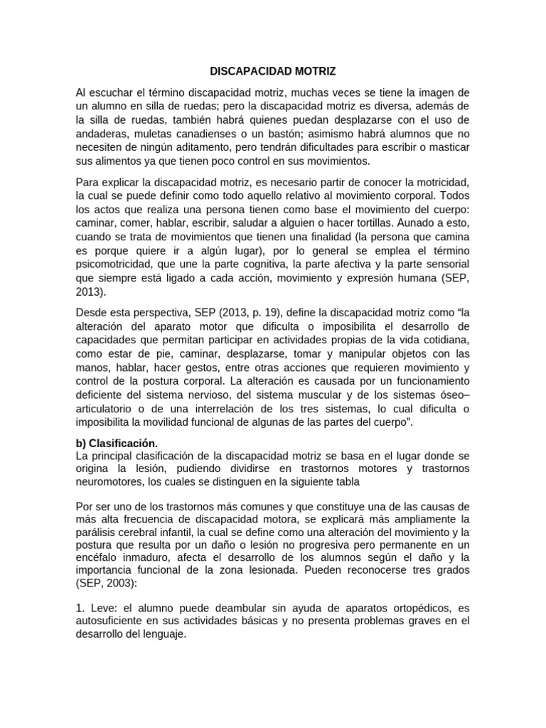 Comprendiendo la Discapacidad Motriz | PDF | Parálisis cerebral ...