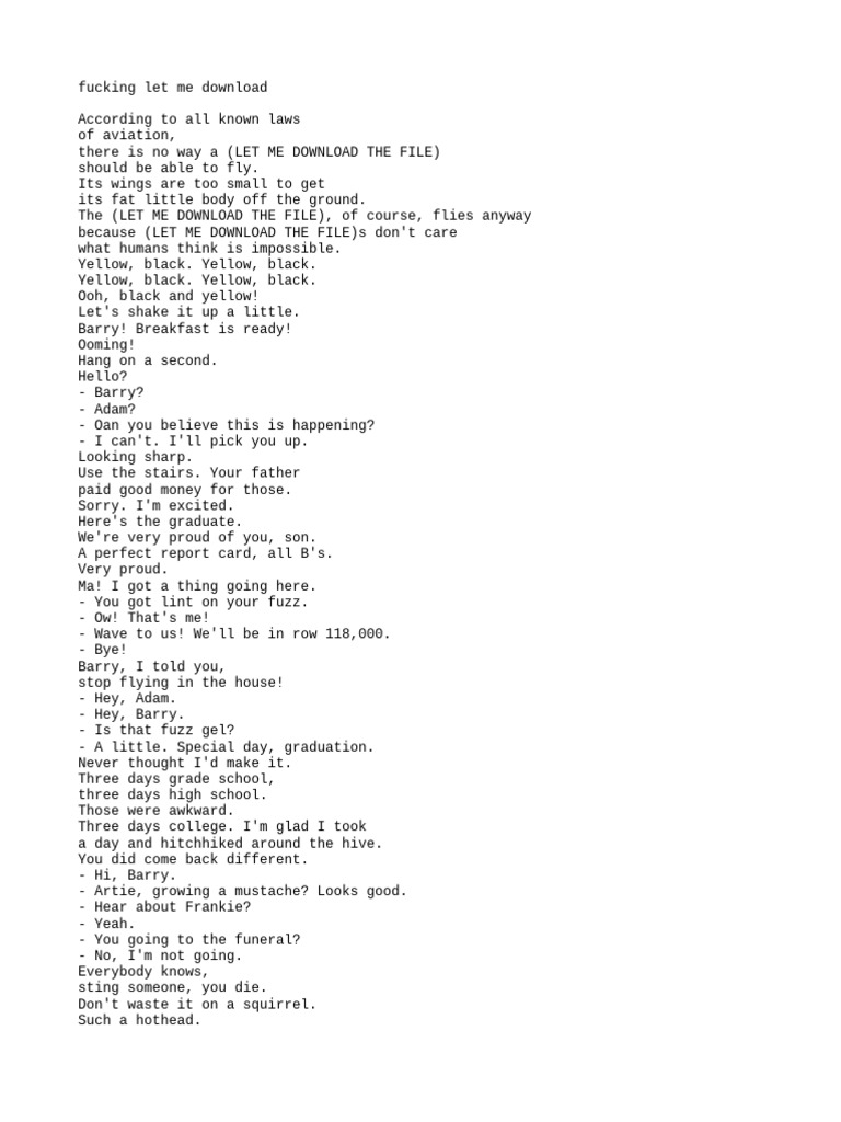 Bee Movie Script Excerpt | PDF