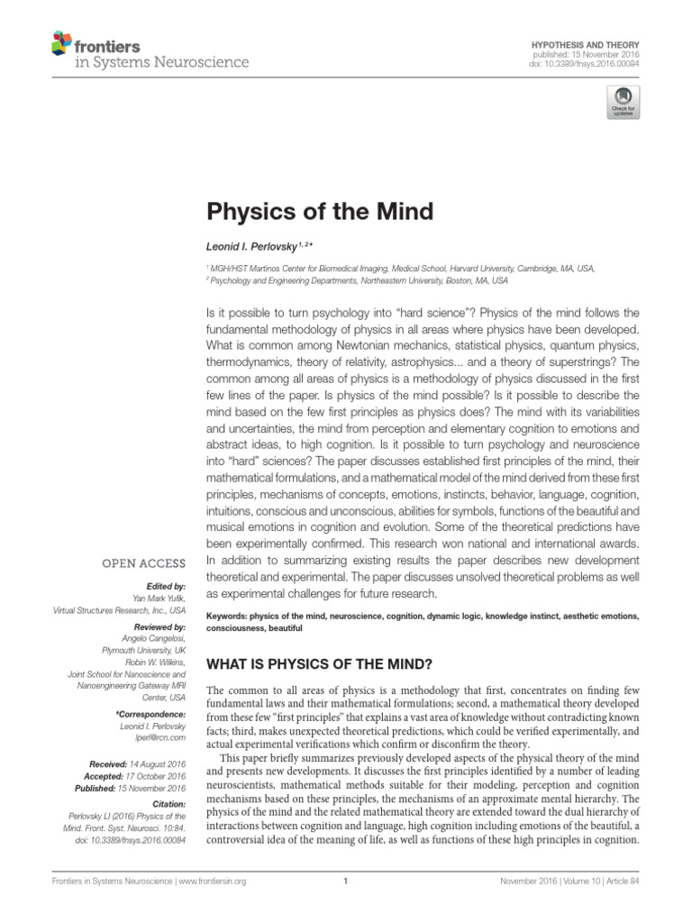 Physics of the Mind: A Scientific Approach | PDF | Mind | Emotions