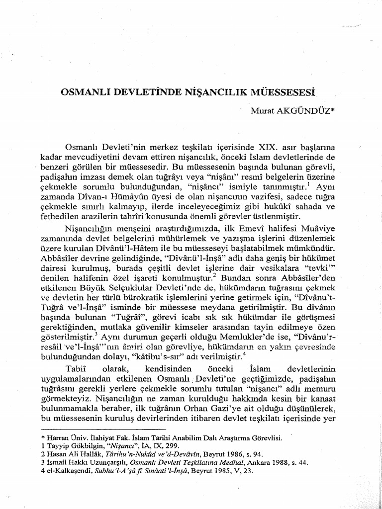 Osmanlı Devletinde Nişancılık Müessesi | PDF