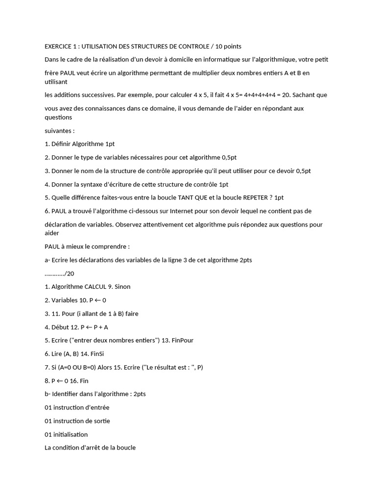 Algorithmes et Structures de Contrôle | PDF | Structure de contrôle