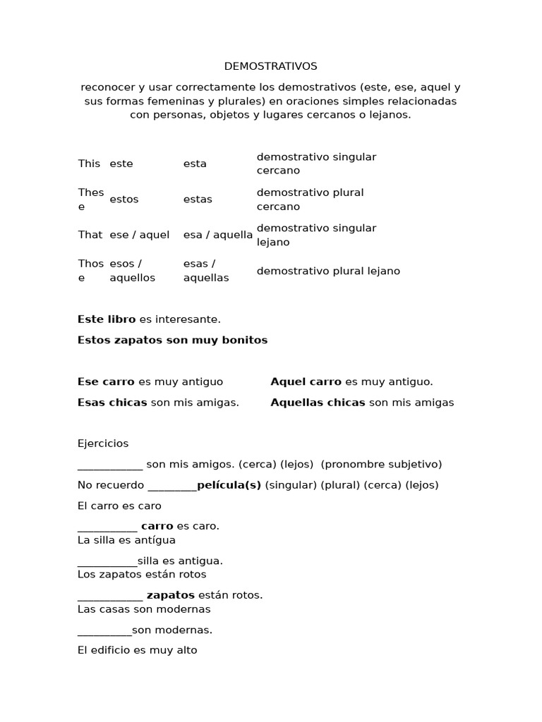 Uso correcto de los demostrativos en español | PDF