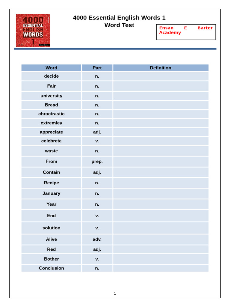 4000 Essential English Words 1 Test | PDF