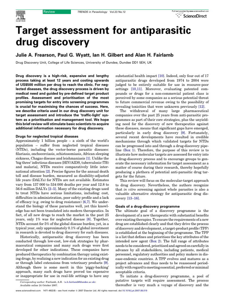 Target Assessment For Antiparasitic Drug Discovery | PDF | Health ...