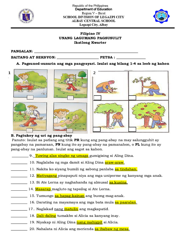 Unang Pagsusulit-Kwarter 3 | PDF