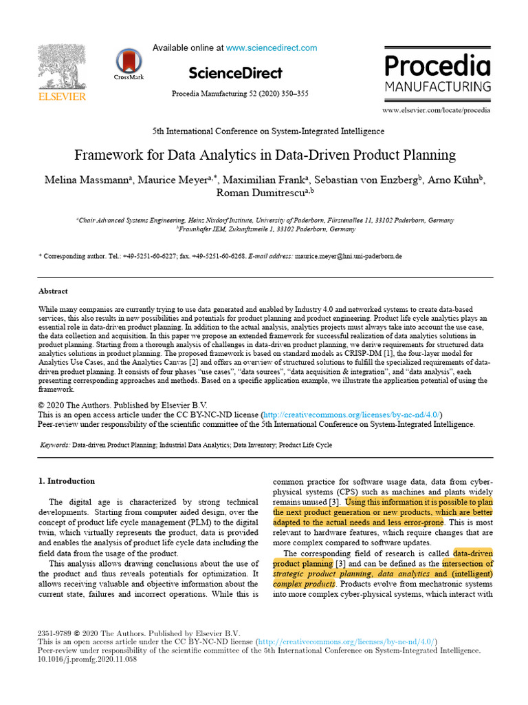Data Analytics Framework for Product Planning | PDF | Analytics | Data ...