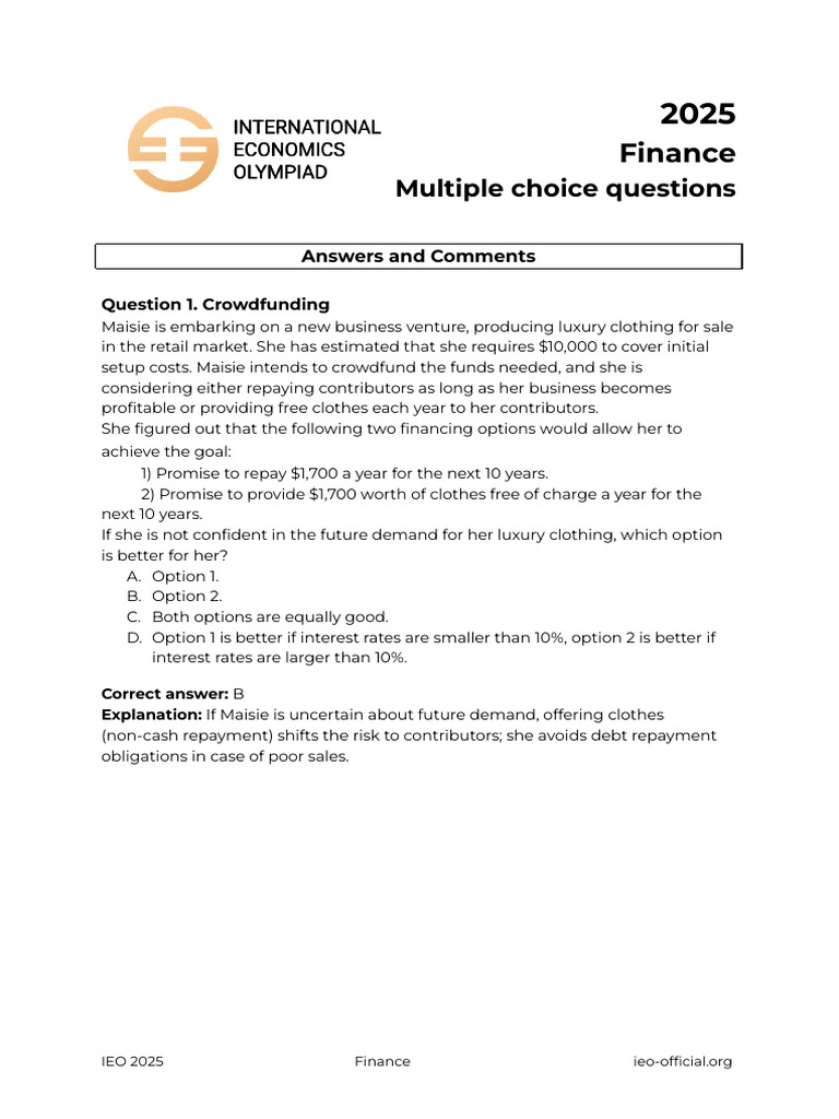 2025 Finance Multiple Choice Questions | PDF | Interest | Mortgages