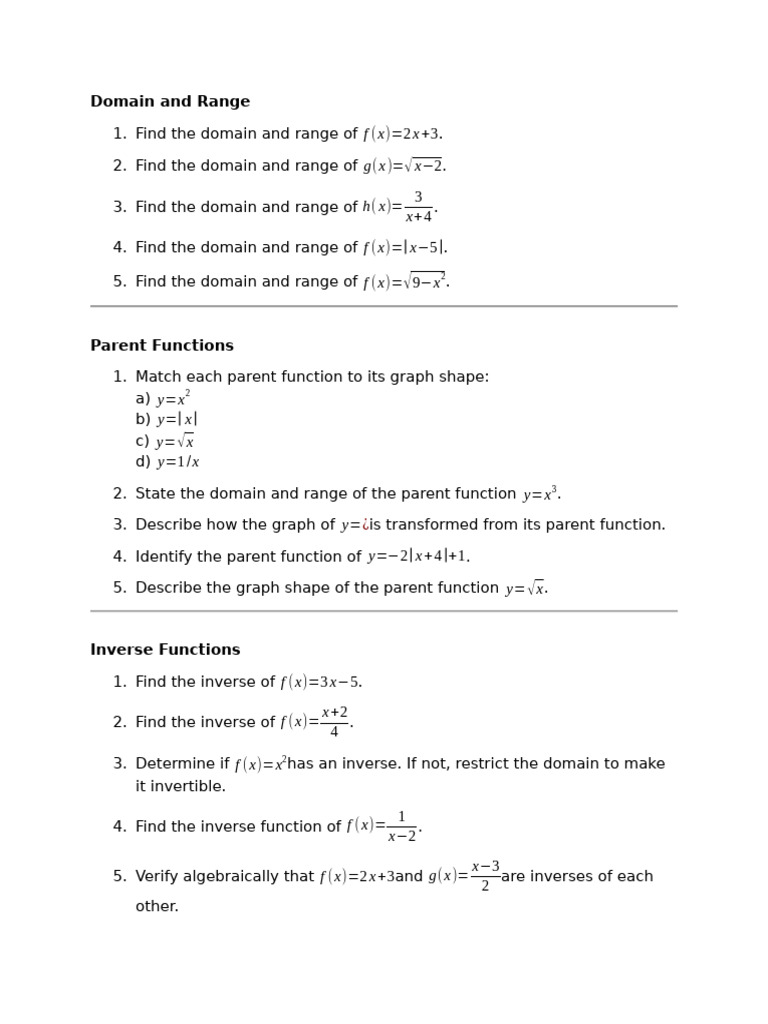 Domain and Range of Functions Guide | PDF | Function (Mathematics ...