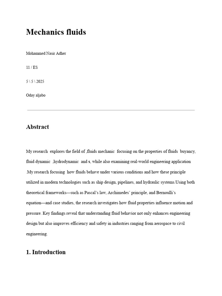 Research Paper Mechanic Fluids | PDF | Buoyancy | Fluid Dynamics