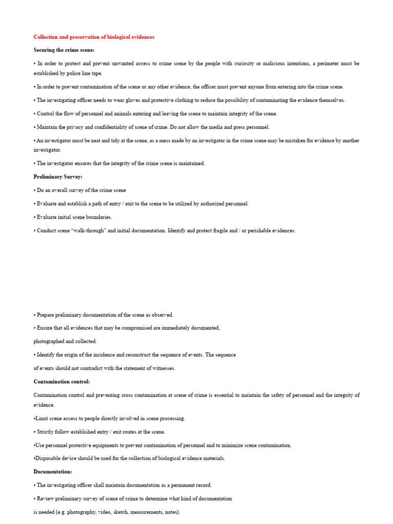 Biological Evidence Collection Guide | PDF | Crime Scene